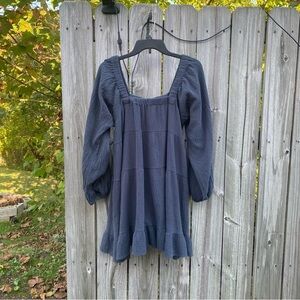 ODDY‎ Square Neck Muslim Navy Blue Tiered Mini Dress L